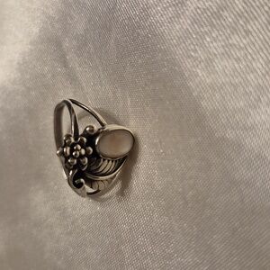 Sterling Silver Mother Of Pear Feather Ring